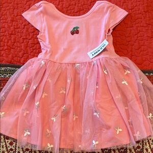 Old Navy Pink Dress with Embroidered Cherry, Tulle, and Silver Glitter Details